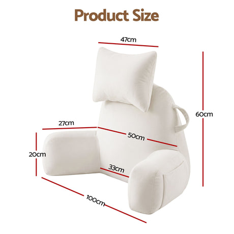 Giselle Bedding Reading Pillow with Detachable Neck Roll & Armrests Sit Up Pillow for Bed Back Support Pillow for Watching TV & Gaming Beige