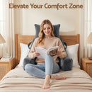 Giselle Bedding Reading Pillow with Detachable Neck Roll & Armrests Sit Up Pillow for Bed Back Support Pillow for Watching TV & Gaming Gray