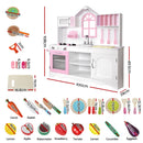 Keezi Wooden Kids Pretend Kitchen Playset with 29pc Food Set Pink White