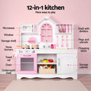 Keezi Wooden Kids Pretend Kitchen Playset with 29pc Food Set Pink White
