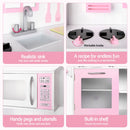Keezi Wooden Kids Pretend Kitchen Playset with 29pc Food Set Pink White