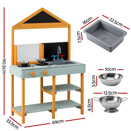 Keezi Kids Mud Kitchen Play Kitchen Toy Kitchen Set with Blackboard 110cm