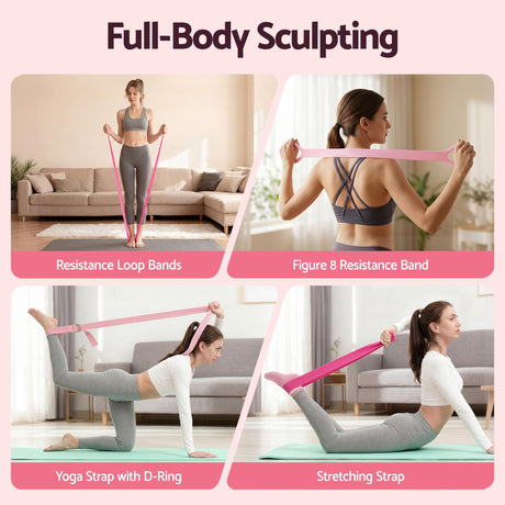 Everfit Pilates Ring Set for Women, 15pcs Home Workout Pilates Equipment with Ring, Ball, Yoga Socks, D-Ring etc. Pilates Starter Kit for Strength, Toning and Flexibility Pink
