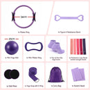 Everfit Pilates Ring Set for Women, 15pcs Home Workout Pilates Equipment with Ring, Ball, Yoga Socks, D-Ring etc. Pilates Starter Kit for Strength, Toning and Flexibility Purple