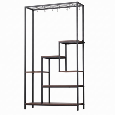 Artiss Tall Plant Stand Indoor, 6-Tier Pot Plant Shelf with Hanging Hooks, Metal & Wooden Flower Holder, Large Tiered Display Rack for Patio Garden Balcony Living Room, Indoor Outdoor Use