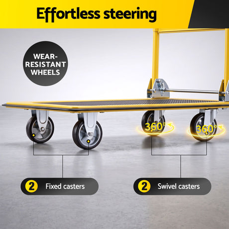 Giantz Platform Trolley Hand Truck Folding Platform Cart 150kg Load Yellow