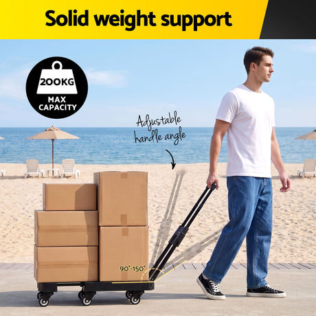 Giantz Folding Hand Truck Platform Trolley Foldable Dolly Cart 200kg Load Black