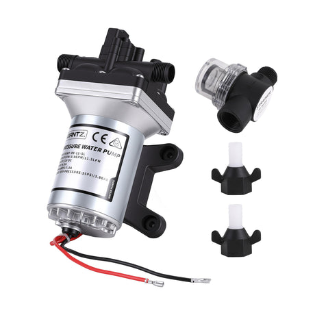 Giantz 12V DC Water Pump, 11.3LPM 55PSI 3 GPM Self-Priming RV Water Pressure Pump with Automatic Pressure Switch, for RV Marine Camping Yacht Garden Fresh Water Diaphragm, 2088-554-144 Replacement