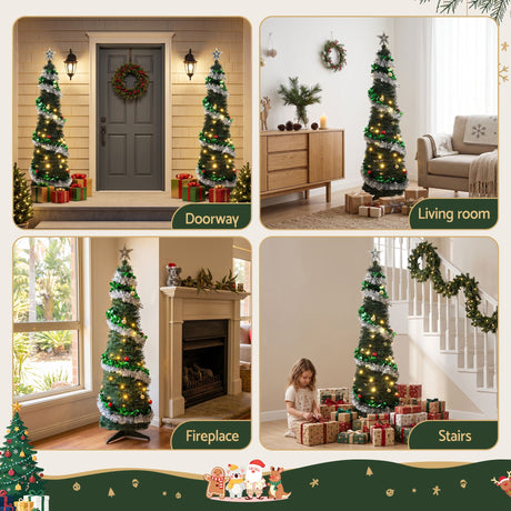 Jingle Jollys Pop Up Christmas Tree Pre Decorated Warm White LED 155cm