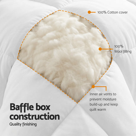 Giselle Bedding Wool Quilt 800GSM Extra Thick Queen Winter Doona Baffle Box Construction 100% Wool Filling