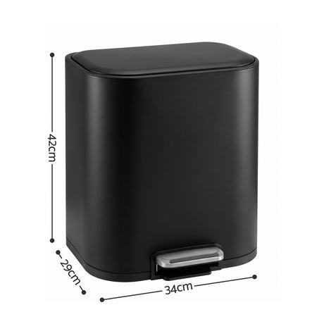 Cefito 20L Trash Bin Steel Pedal Bins Soft Close Kitchen Rubbish Waste Can Black