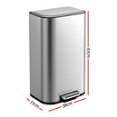 Cefito Kitchen Trash Can 40L Pedal Bins Rubbish Bin Steel with Soft Close Lid, Removable Inner Bucket, Rectangular Garbage Can Recycling Bin, Silver