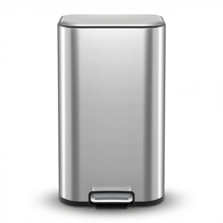 Cefito Kitchen Trash Can 40L Pedal Bins Rubbish Bin Steel with Soft Close Lid, Removable Inner Bucket, Rectangular Garbage Can Recycling Bin, Silver