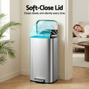Cefito Kitchen Trash Can 40L Pedal Bins Rubbish Bin Steel with Soft Close Lid, Removable Inner Bucket, Rectangular Garbage Can Recycling Bin, Silver