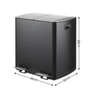 Cefito Pedal Bins Rubbish Bin Dual Compartment Waste Recycle Dustbins 40L Black