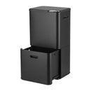 Cefito 63L Rubbish Bin 3 Compartment Carbon Steel Split Door Trash Can Black