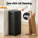 Cefito 63L Rubbish Bin 3 Compartment Carbon Steel Split Door Trash Can Black