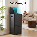 Cefito 63L Rubbish Bin 3 Compartment Carbon Steel Split Door Trash Can Black
