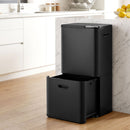 Cefito 63L Rubbish Bin 3 Compartment Carbon Steel Split Door Trash Can Black