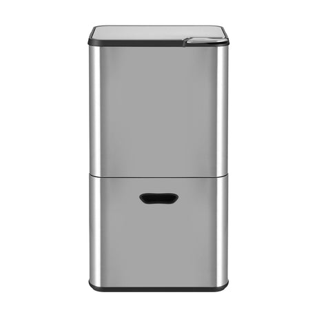 Cefito 63L Rubbish Bin 3 Compartment Stainless Steel Split Door Trash Can Silver