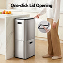Cefito 63L Rubbish Bin 3 Compartment Stainless Steel Split Door Trash Can Silver