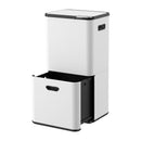 Cefito 63L Rubbish Bin 3 Compartment Carbon Steel Split Door Trash Can White