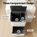 Cefito 63L Rubbish Bin 3 Compartment Carbon Steel Split Door Trash Can White