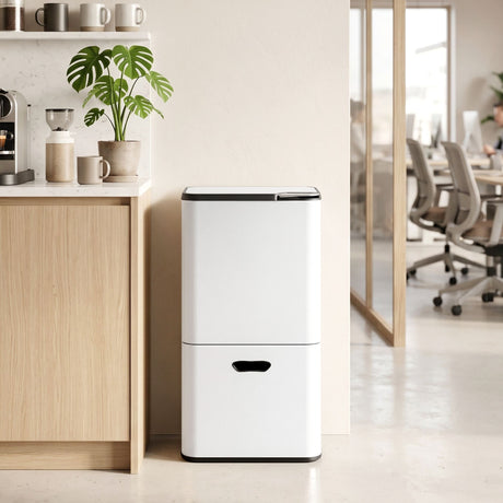 Cefito 63L Rubbish Bin 3 Compartment Carbon Steel Split Door Trash Can White
