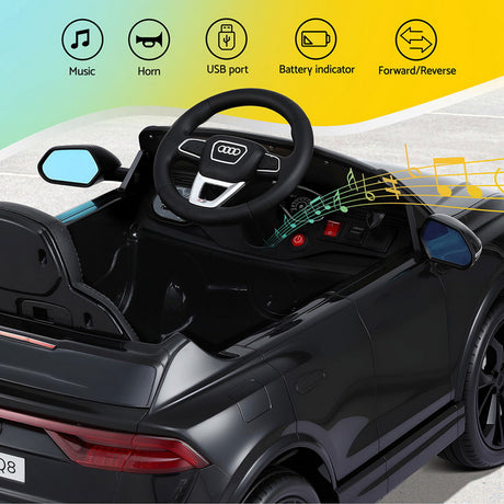Kids Ride On Car Licensed RSQ8 Electric Toy Black Remote 12V Cars Black
