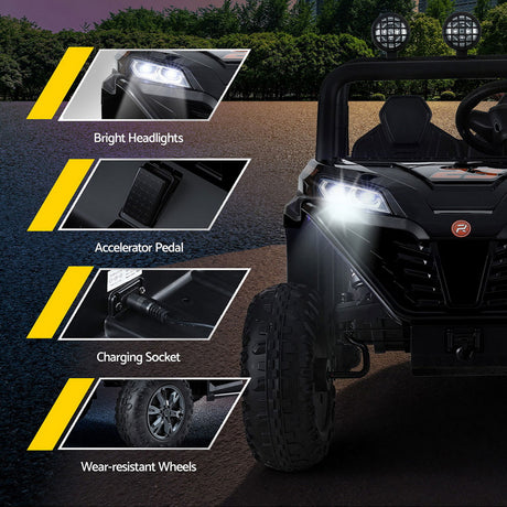 Rigo Kids Ride On Car Electric Toys Cars Headlight Music Remote Control Black
