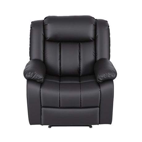 Artiss Manual Massage Recliner Chair for Living Room, Leather Sofa Lounge Reclining Chair with 2 USB Port, 160° Recline Reading Chair with 20CM Wide Armrests, 8 Point Vibration & Lumbar Heat, Black