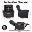 Artiss Leather Manual Recliner Chair with USB Charge Port, Overstuffed Armchair Sofa for Living Room and Nursery, Asjustable Theater Reclining Lounge with Comfortable Wide Seat, 150kg Capacity, Black