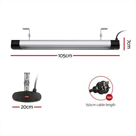 Devanti 2PCS Electric Radiant Strip Heater Outdoor Indoor Patio Infrared Heaters 3000W
