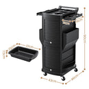 Embellir Salon Trolley 2 Lockable Doors 6 Tier Trays Mobile Hair Cart Black