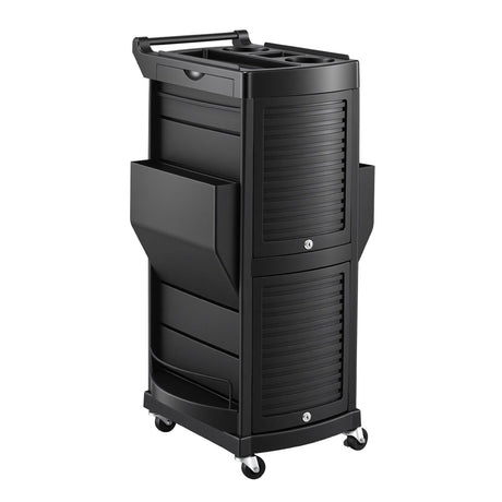 Embellir Salon Trolley 2 Lockable Doors 6 Tier Trays Mobile Hair Cart Black
