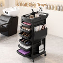 Embellir Salon Trolley 2 Lockable Doors 6 Tier Trays Mobile Hair Cart Black