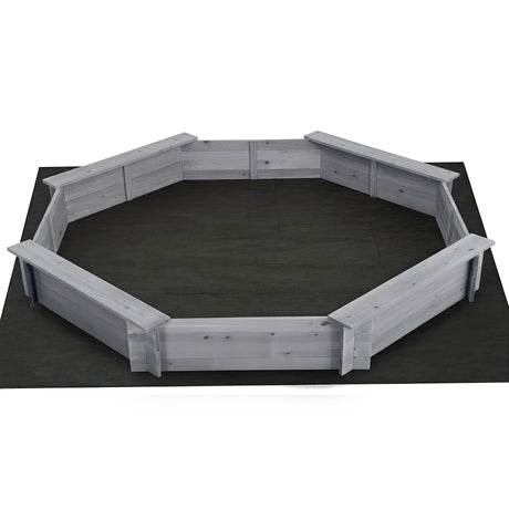 Keezi Kids Sandpit Wooden Round Sand Pit with Cover Bench Seat Beach Toys 182cm Grey