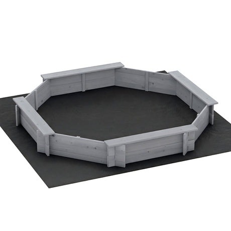 Keezi Kids Sandpit Wooden Round Sand Pit with Cover Bench Seat Beach Toys 182cm Grey