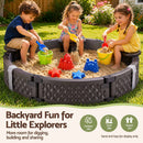 Kids Outdoor Sandpit Toys Sandbox 121cm Round Brown 3 Seats Cover Liner