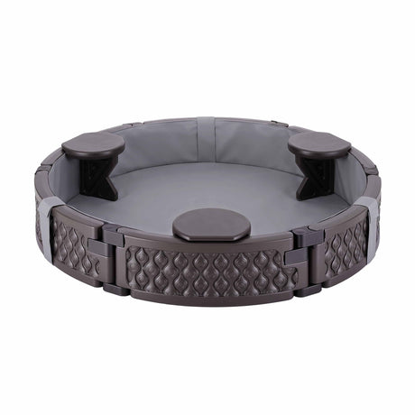 Kids Outdoor Sandpit Toys Sandbox 121cm Round Brown 3 Seats Cover Liner