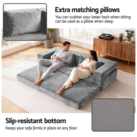 Artiss Convertible Folding Sofa Bed Pull Out Mattress Foldable Lounge Couch Grey