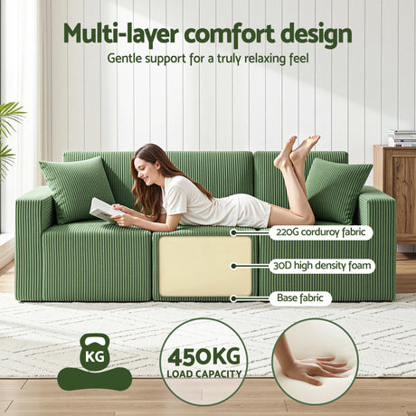 Artiss Modular 3-Seater Sofa Bed Convertible Sectional Floor Couch with Deep Seat