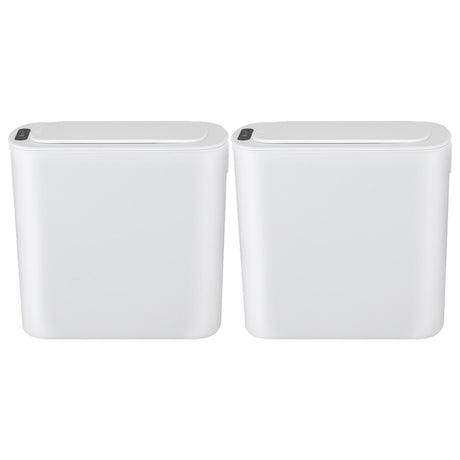 Devanti Automatic Trash Bin 2PCS with Lid 11L Motion Sensor Kitchen Bin Touchless Garbage Can Modern White Plastic Slim Rubbish Bin with Liner Holder for Kitchen, Home, Office