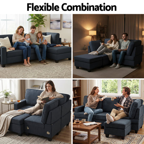 Artiss Modular Sofa Chaise Set 4-seater Dark Grey