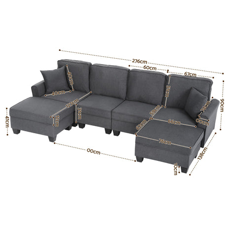 Artiss Modular Sectional U Shaped Storage Sofa Couches for Living Room Grey