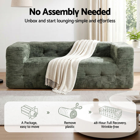 Artiss Comfort Boneless Sofa for Living Room Green Luxury Chenille