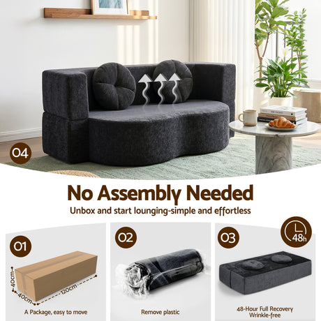 Artiss 2 in 1 Convertible Compressed Sofa Bed, Folding Boneless Sofabed for Living Room ,Comfort Curved Sleeper Couch with High Density Sponge, Apartment Essentials, No Assembly, 2 Pillows, Grey