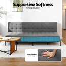 Artiss Sofa Bed, 1.9m 3-Seater Soft Innerspring Adjustable Couch Futon Chair for Apartment Dorm Living Room Office Study Bedroom, Grey