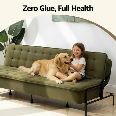Artiss Sofa Bed, 1.9m 3-Seater Soft Innerspring Adjustable Couch Futon Chair for Apartment Dorm Living Room Office Study Bedroom, Green