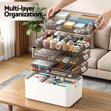 Artiss 5 Tier Portable Storage Box Detachable with Handles Plastic Clear